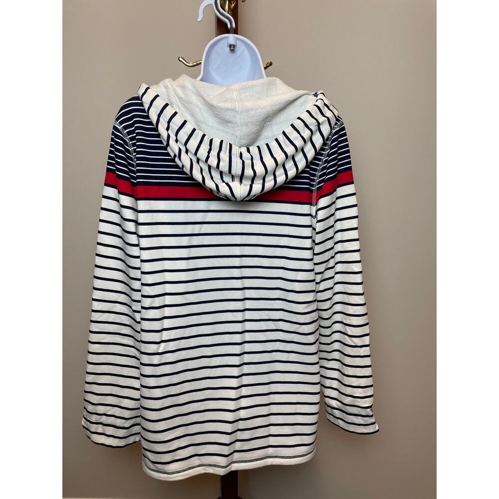 Talbots Size L Full Zip‑Up Hooded Terry Cloth Sweatshirt with Stripes Red Accent - Picture 3 of 7